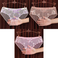 3PCS Solid Full Mesh Sexy Briefs Embroidered Floral Transparent Panties Plus Size Seamless Underwear Low Waist Erotic Lingerie