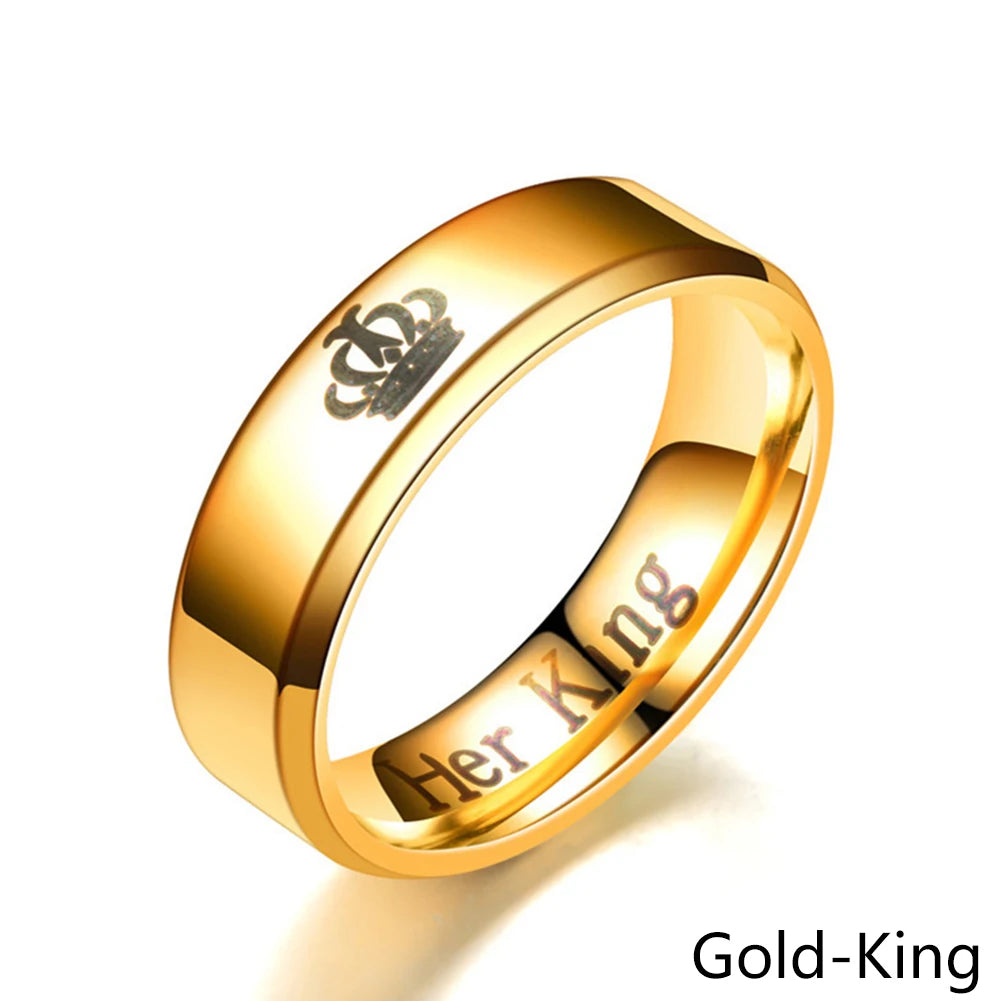 6mm Fashion Stainless Steel Ring His Queen Her King Couple Black Crown Couple Jewelry Anniversary Valentine's Day Gifts