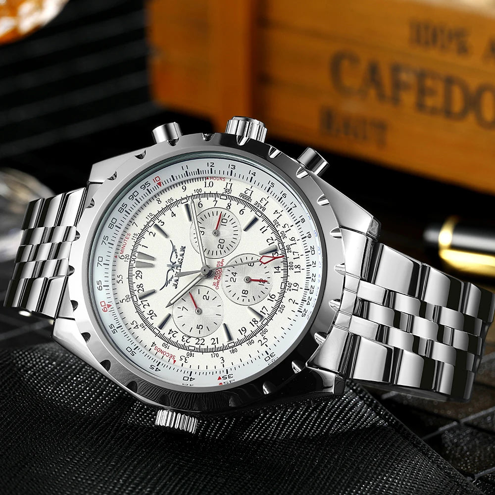 JARAGAR Sports Mens Watches Top Brand Luxury Automatic Mechanical Watch for Men Casual Leather Steel Strap Military Wristwatches