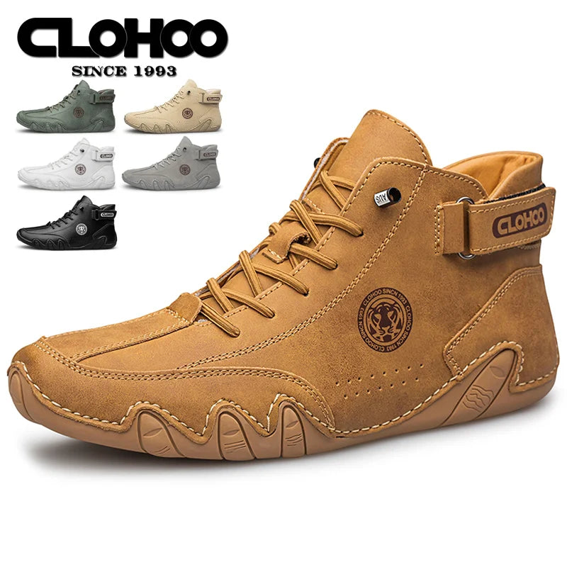 CLOHOO Men's PU Leather Lace Up Sneakers Black Casual Walking Shoes Lightweight Comfortable Breathable Brown Shoes for Men