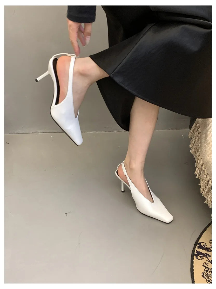 2026 New Spring Women Sandals Fashion Thin High Heels Pumps Square Toe Shallow Women's Shoes For Party Dress Mules Zapatos Mujer