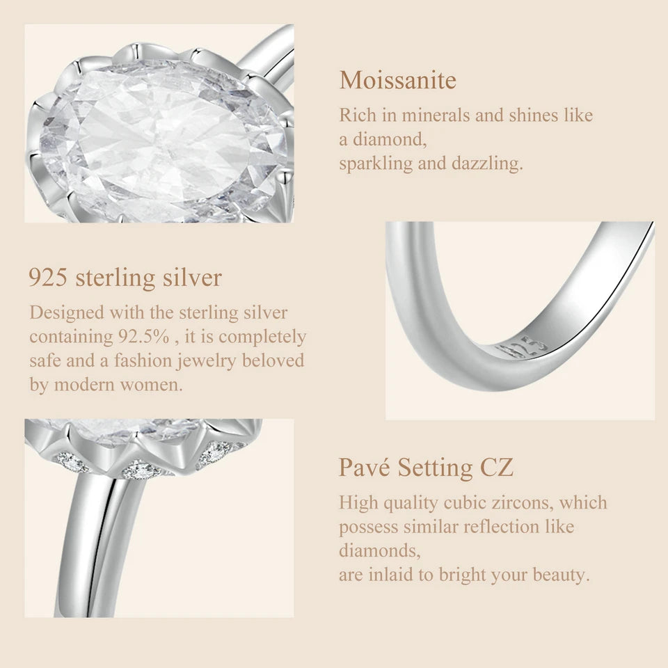 BAMOER Moissanite Engagement Ring, Women's Solitaire Moissanite Promise Rings 925 Sterling Silver with White Gold Plated MSR049