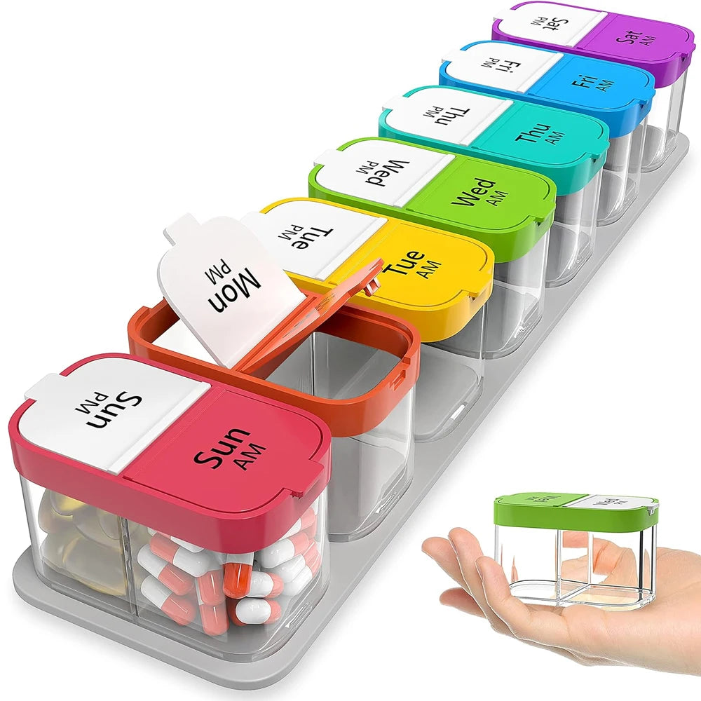 Extra Large Weekly Pill Organizer 2 Times A Day, Pill Box 7 Day Am Pm to Hold Daily Medicine Vitamin and Supplements for Elders