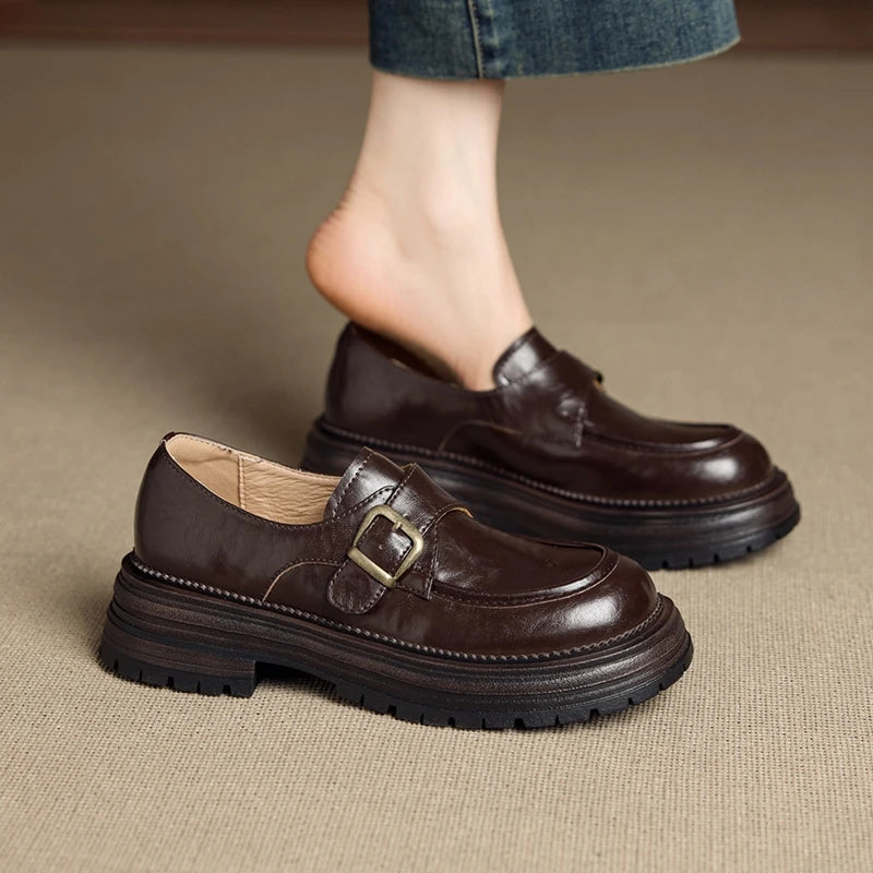 2026 New Women's Loafers Thick-soled, non-slip, buckle-up women shoes Round-toe formal dress shoes for spring and autumn female