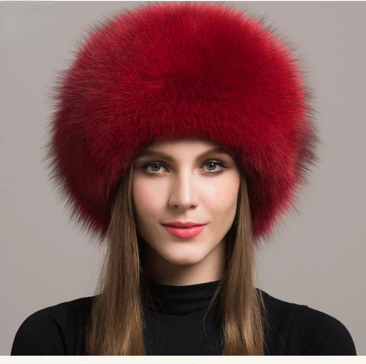 Hot Sale 100% natural Fox Fur Hat Women Cap Thick Fur Cap Winter Warm Hat Female Fashion For Women Hat With Earmuffs Hat