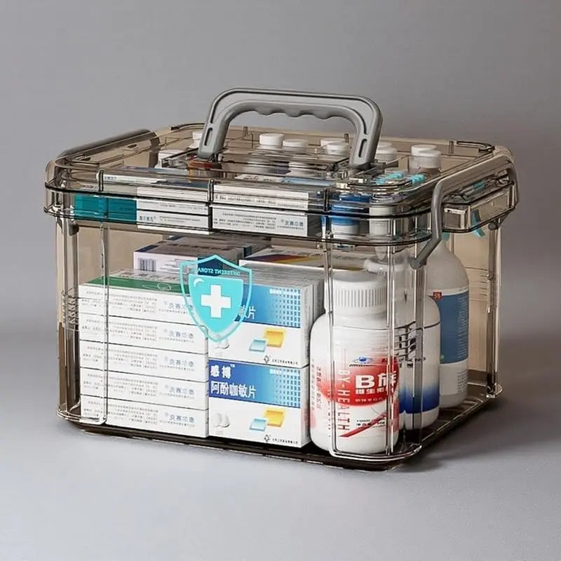 Clear Medicine Organizer Storage Box with Tray, Plastic First Aid Box Empty, Thickened Medicine Container Chest, Medicine Caddy