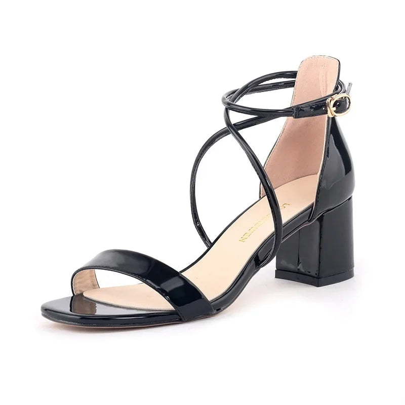Women Sandals Fashion 2026 Summer Thick High Heels Sexy Pumps Sandals Ankle Strap Work Office OL Party Dress Wedding Shoes