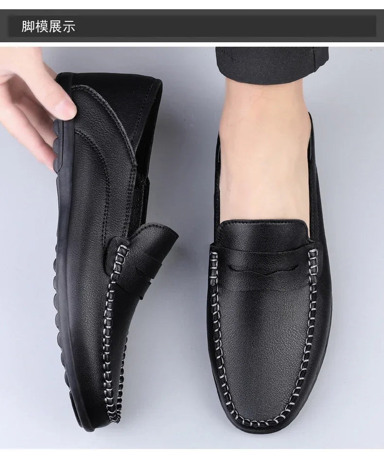 Summer new men's casual leather shoes spot 2024 cross-border large size trend fashion soft bean shoes low-top men's shoes