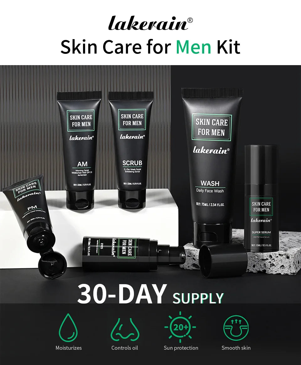 Men's Skin Care Kit - 3 in 1 Set with Face Wash, Moisturizing Cream & Eye Cream, Daily Anti-Aging & Oil Control Facial Treatment