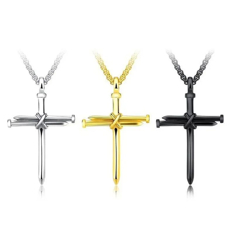 Retro Nail Cross Necklace for Women Men Vintage Cross Pendant Clavicle Chain DIY Jewelry Accessories Gift Gothic Decor