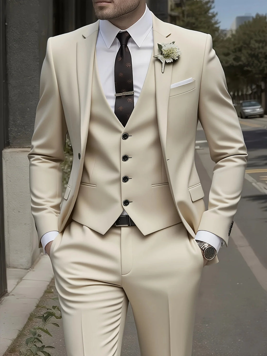 Men's 3-piece suit, green fruit collar, large suit, suit pants, formal tie, wedding dress, vest, work uniform, holiday gift.
