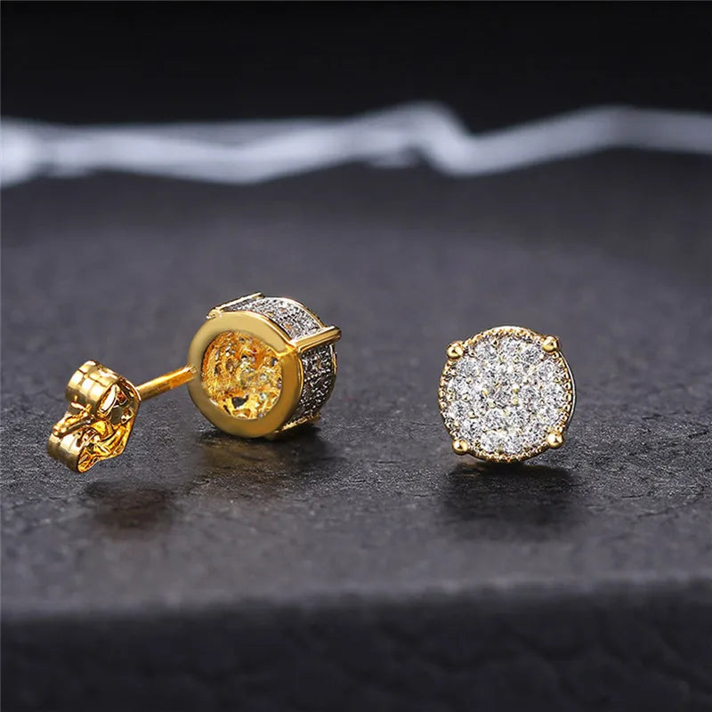 Huitan Fancy Round Shaped Stud Earrings Paved Shiny CZ Stone Silver Color/Gold Everyday Fashion Versatile Women's Ear Jewelry