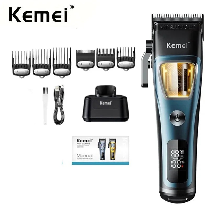 Kemei Professional Barber Hair Clippers Rechargeable Cordless Powerful Trimmer Men Electric Hair Cutting Machine Grooming Kit