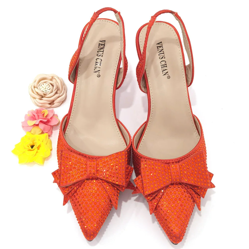 2022 Fashion Womens Dress Shoes Open Toe Ladies Sandals with Heels Latest African Women Wedding Shoes Decorated with Rhinestone