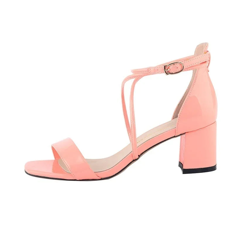 Women Sandals Fashion 2026 Summer Thick High Heels Sexy Pumps Sandals Ankle Strap Work Office OL Party Dress Wedding Shoes