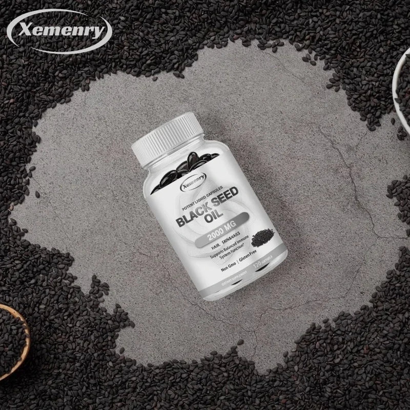 Dietary Supplement, Black Seed Oil Helps Hair Regrowth and Protects Skin and Nails 2000 Mg Supplement