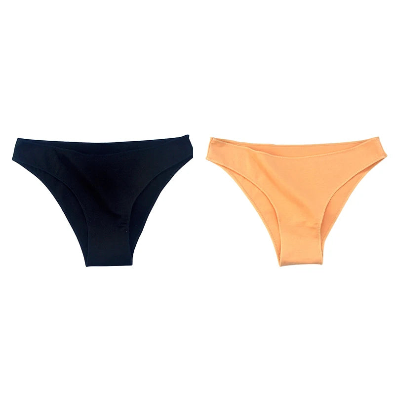 2Pcs Women Cotton Panties Comfortable Underwear Solid Low Waist Briefs Female Underpants Elasticity Breathable Lingerie M-XL