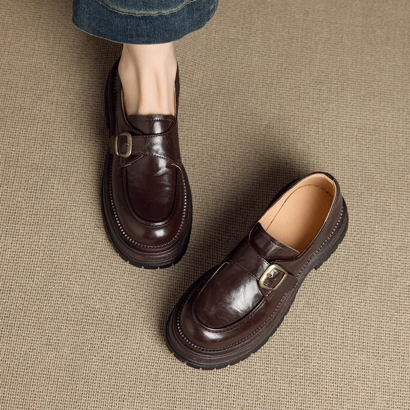 2026 New Women's Loafers Thick-soled, non-slip, buckle-up women shoes Round-toe formal dress shoes for spring and autumn female