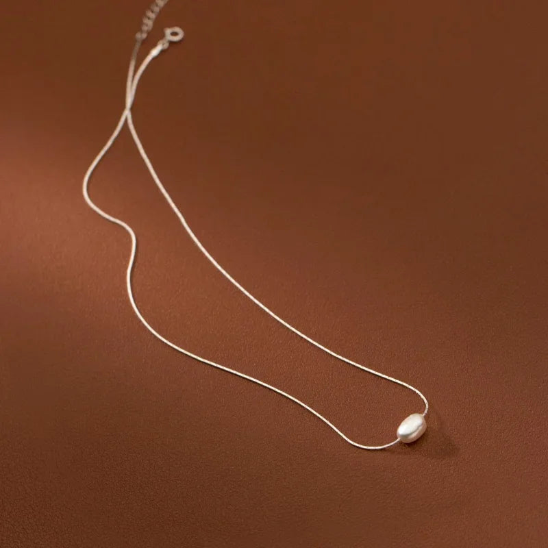 Minar Minimalist Single Freshwater Pearl Pendant Necklaces For Women Gold Plated Brass Snake Chain Choker Wholesale Jewelry