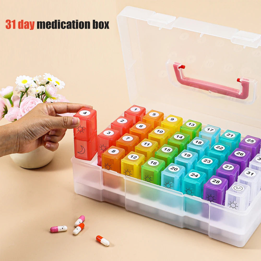 Monthly Pill Organizer 2 Times A Day - 30 Day Pill Box AM PM, One Month Medicine Organizer Twice Daily, Case To Hold Vitamins