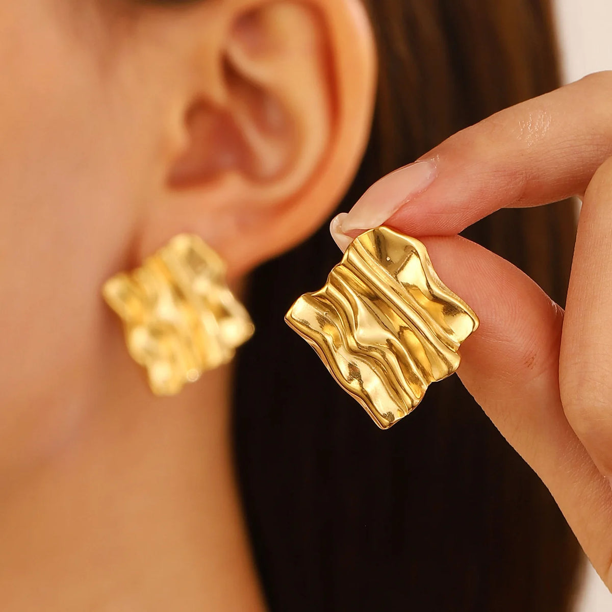Stainless Steel Wrinkled Gold Color Earrings For Women Metal Earing Jewelry 2026 Trending Vintage Round Square Heart Earrings