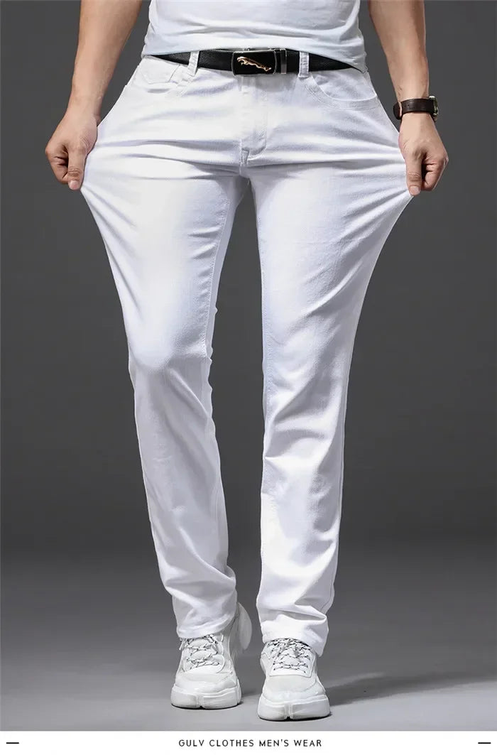 Men's White Jeans Fashion Casual Classic Style Slim Trousers Comfortable Soft Male Trendy Brand Stretch Pants Four Seasons Y2K