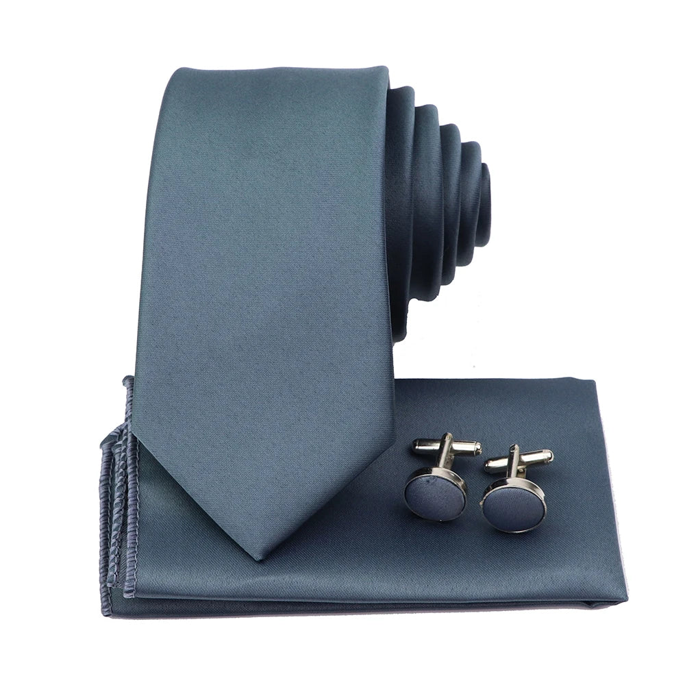 Men's Colorful Polyester Necktie Bowtie Cufflink Brooch Set Sage Green Pink Ties Business Wedding Party Shirt Accessories Gift