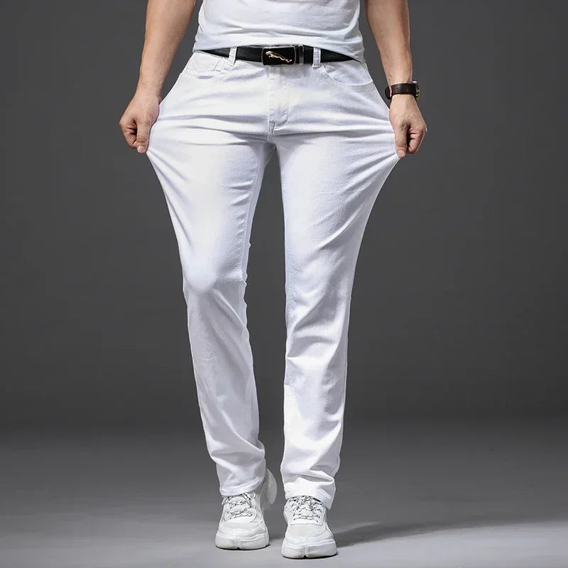 Men's White Jeans Fashion Casual Classic Style Slim Trousers Comfortable Soft Male Trendy Brand Stretch Pants Four Seasons Y2K
