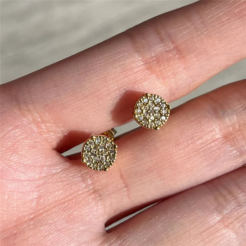 Huitan Fancy Round Shaped Stud Earrings Paved Shiny CZ Stone Silver Color/Gold Everyday Fashion Versatile Women's Ear Jewelry