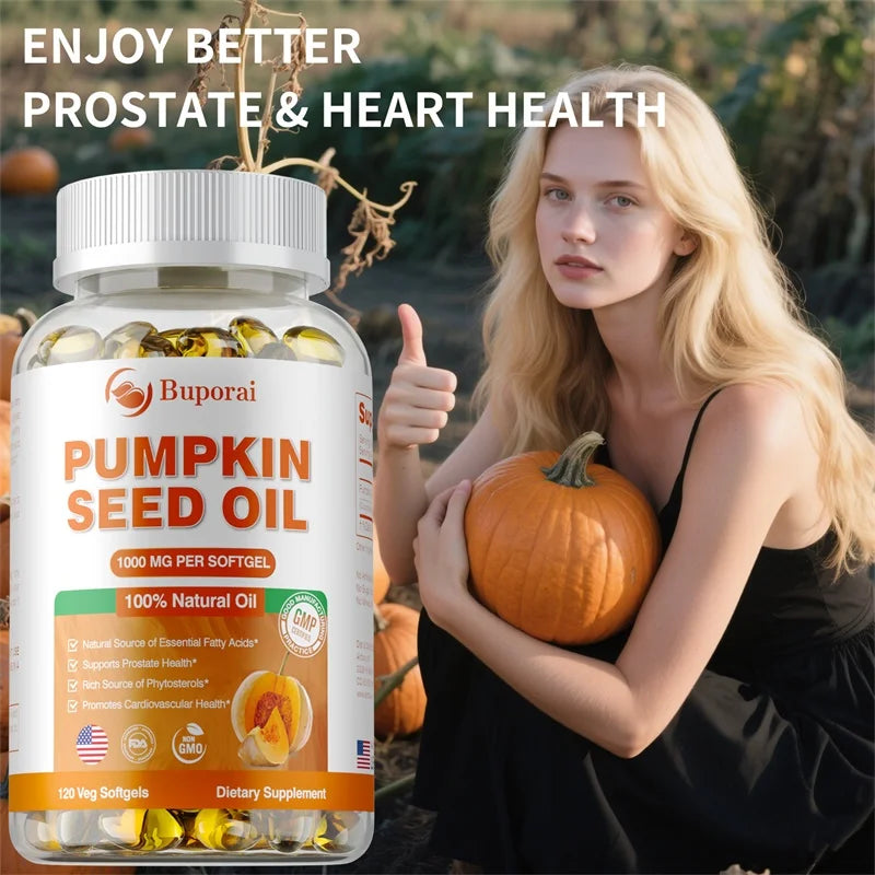 Pumpkin Seed Oil Capsule - Support Prostate and Urinary Tract Health Hair Growth & Skin Care Prevent Hair Loss