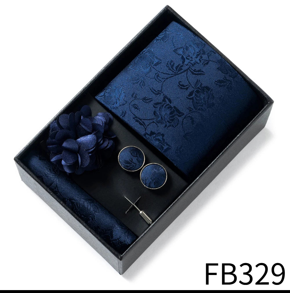 Luxury and Fashionable Men's Tie Gift Box Includes Tie, Handkerchief, Cufflinks, Tie Clip, Brooch