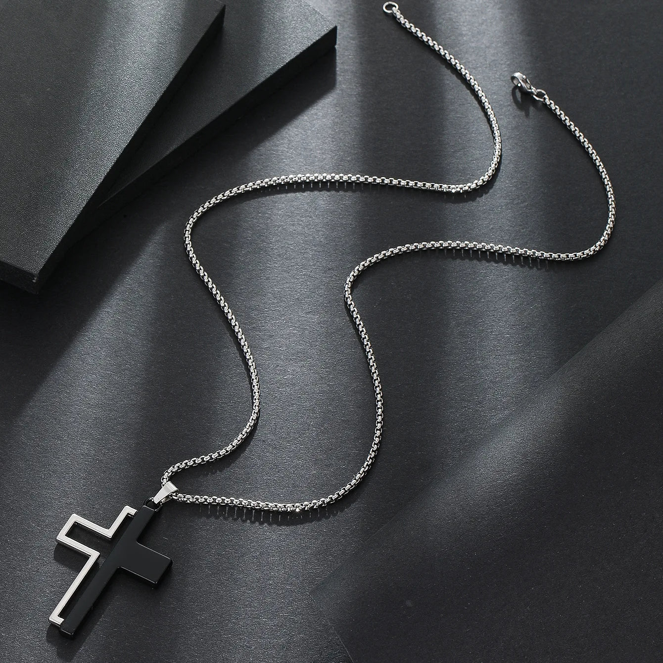 Splicing Cross Necklace for Men Boys,Waterproof Stainless Steel Pendant Necklace,Hip Hop Cool Punk Jewelry Gifts