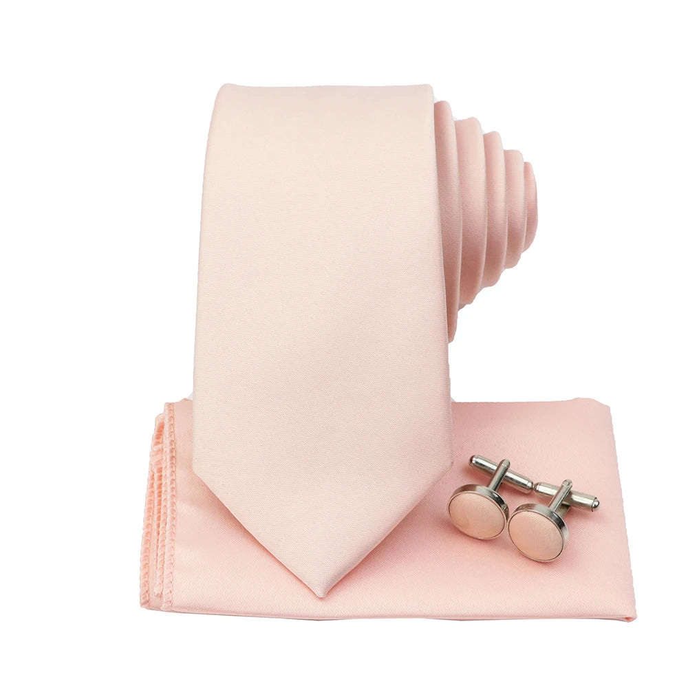 Men's Colorful Polyester Necktie Bowtie Cufflink Brooch Set Sage Green Pink Ties Business Wedding Party Shirt Accessories Gift