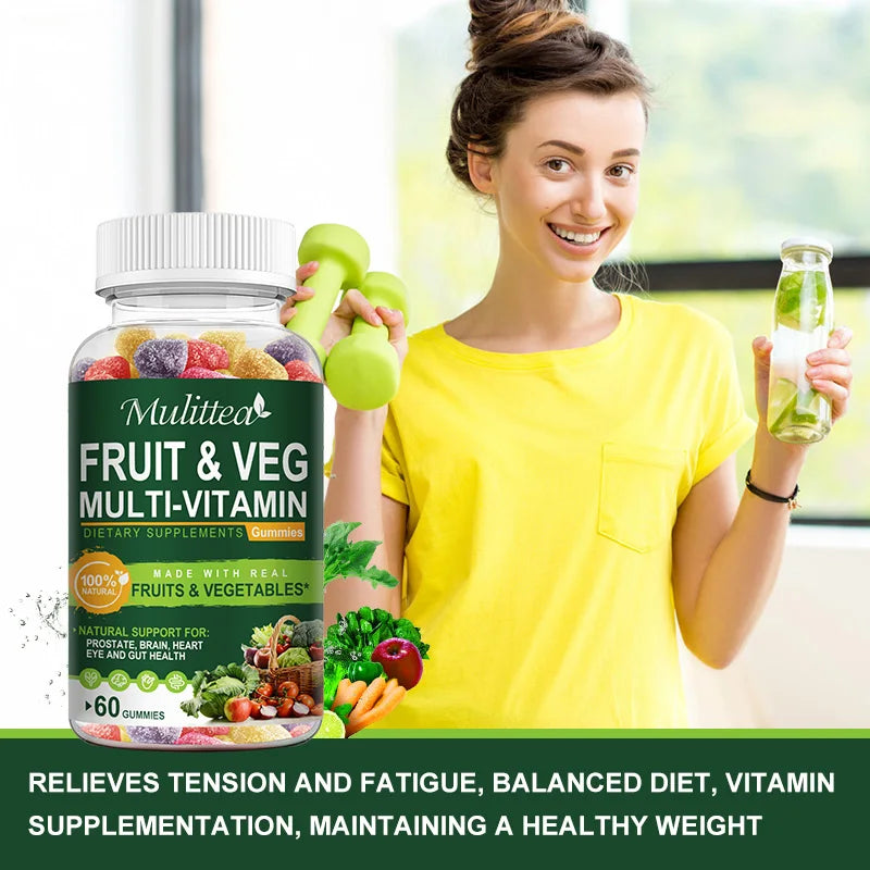 Mulittea Natural Vegetable & Fruit Gummies Anti-Constipation Detox Daily Fruit Help Digestion Multiple Vitamins Supplement