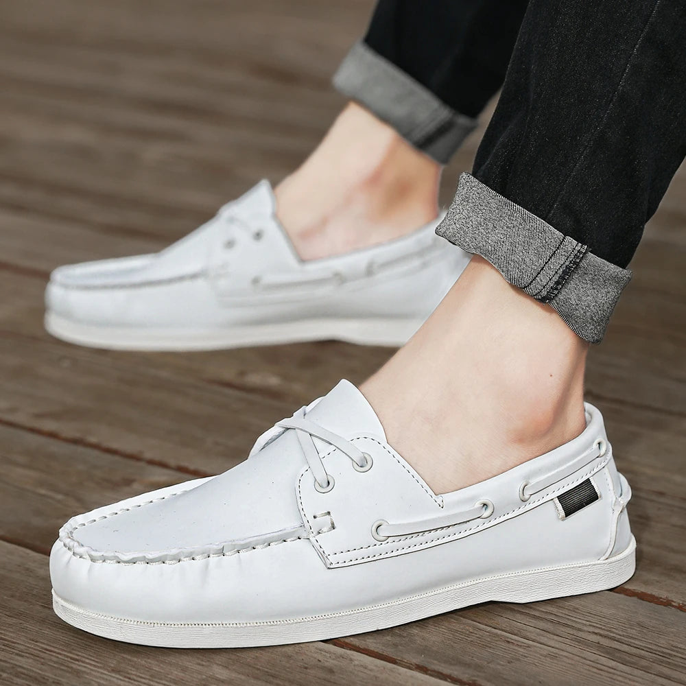 Men's Trendy Apron Toe Loafer Shoes, Slip On Comfy Non Slip For Outdoor Walking Traveling, Spring And Summer