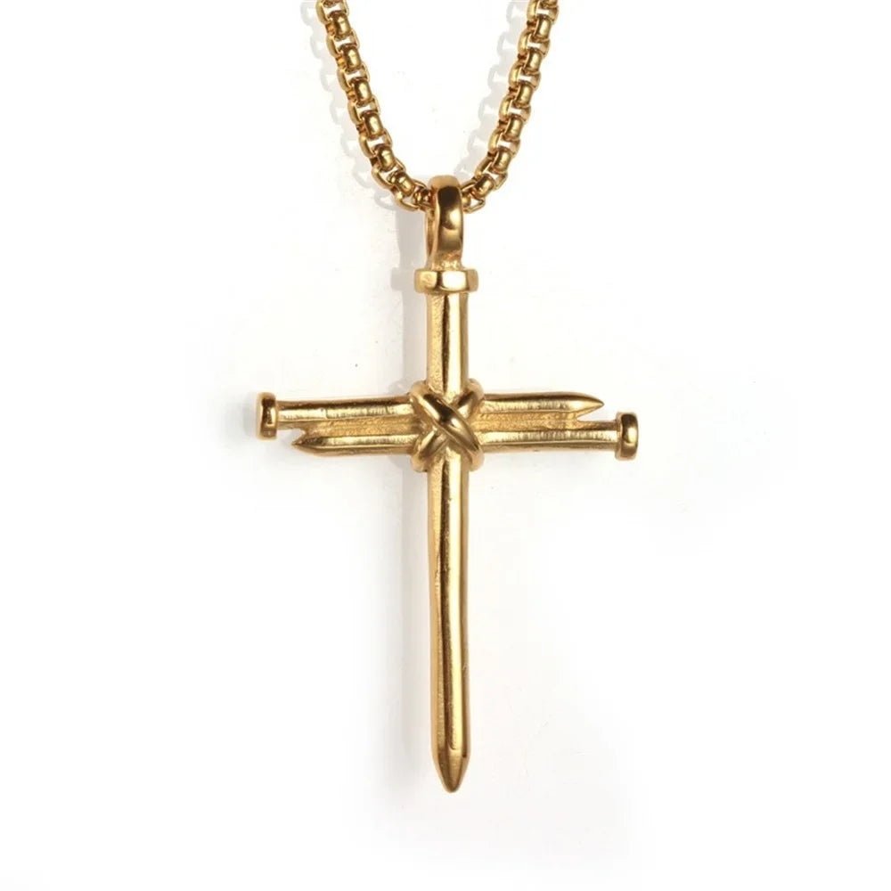 Retro Nail Cross Necklace for Women Men Vintage Cross Pendant Clavicle Chain DIY Jewelry Accessories Gift Gothic Decor