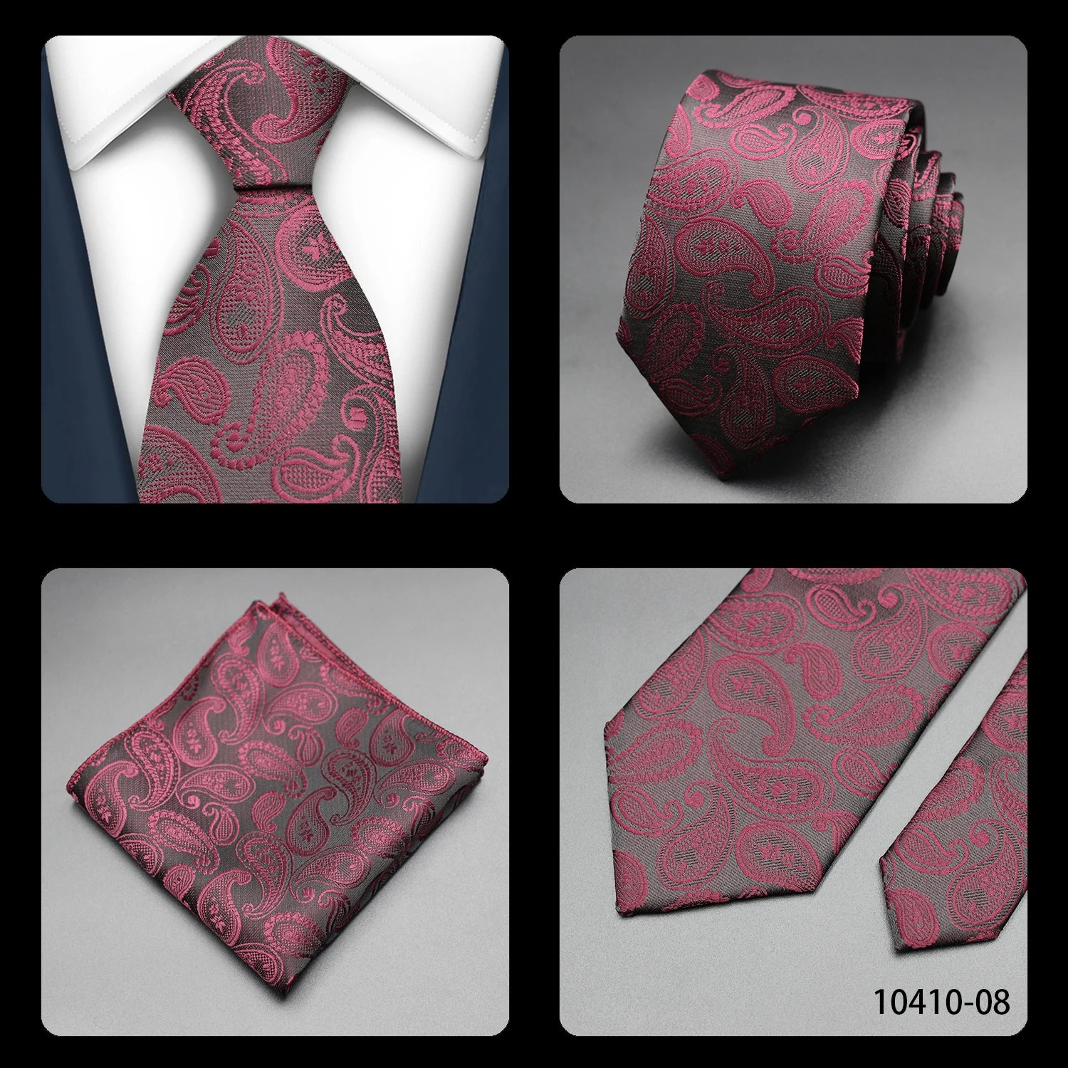 Mens Gift Tie Set Exquisite Red Jacquard Wine Burgundy Paisley Wedding Tie For Men Fashion Design Quality Hanky Dropshipping
