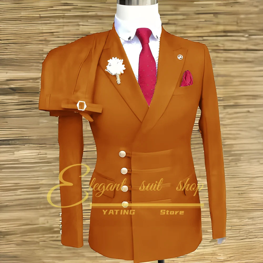 Formal Wedding Men Suits 2 Piece Jacket Pants Sets Double Breasted Male Clothing Costume