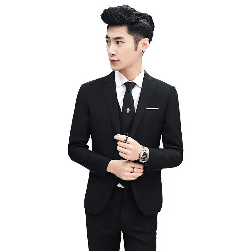 Men's Three-Piece Suit Set Business Formal Tailored Wedding Groomsmen Dress Spring Fashion Urban Polyester Blend Standard Fit