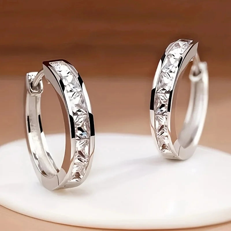 Gold Color Plated Stainless Steel Round Circle Earrings for Women Fashion Cubic Zirconia Hoop Earrings Jewelry Pendientes Mujer