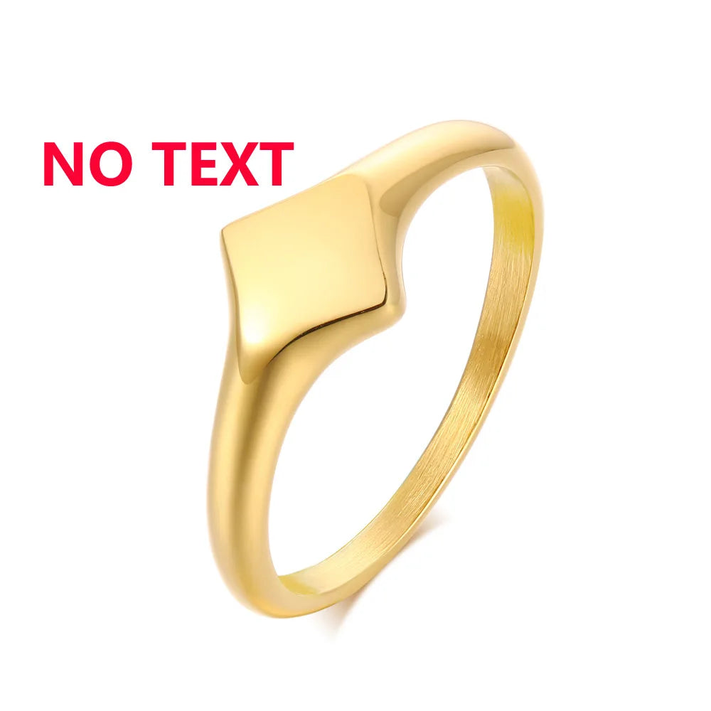 Elegant Personalized Name Bar Ring for Women Gold Color Stainless Steel Signet Stamp Ring Round Square Initial Custom Jewelry
