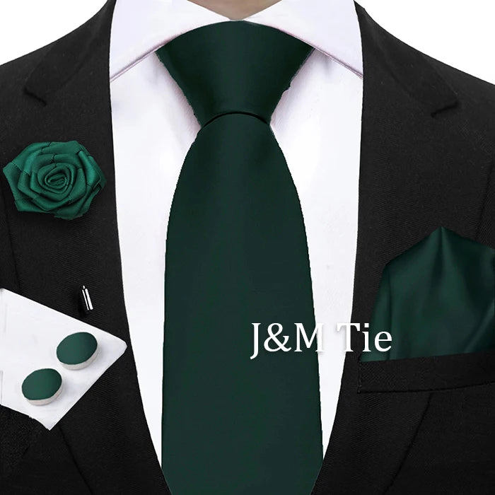 Mens Ties Solid NeckTie Pocket Square Brooch Set Men's Wedding Pink Blue Purple Tie Suit Accessories Fit Group Holiday Party