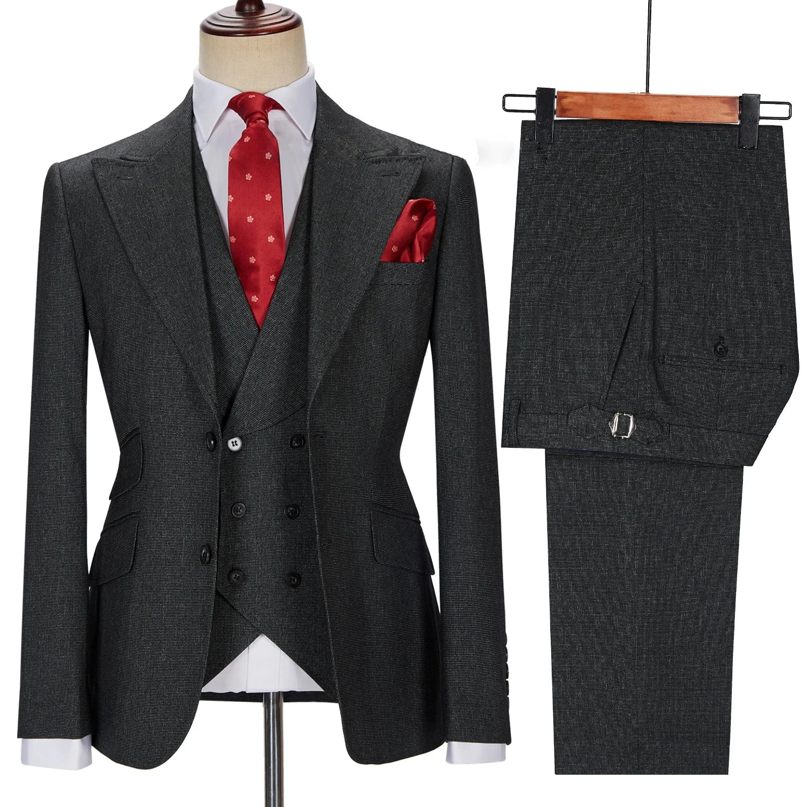 New Men Suits Set Tuxedos Wedding Dress Casual Blazer Jacket Vest Pants Tailor-Made Clothes Costume Homme