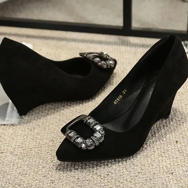 Women Shoes Fashion Wedges Platform Shoe Luxury Diamond Banquet Party Dress Shoes Pointe Shallow Mouth Single Shoe Zapatos Mujer