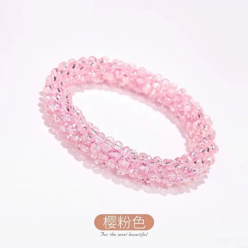Crystal Beads Hair Ties for Women Vintage Ponytail Scrunchies Elastic Hair Bands Glass Beaded Rubber Hair Rope Accessories