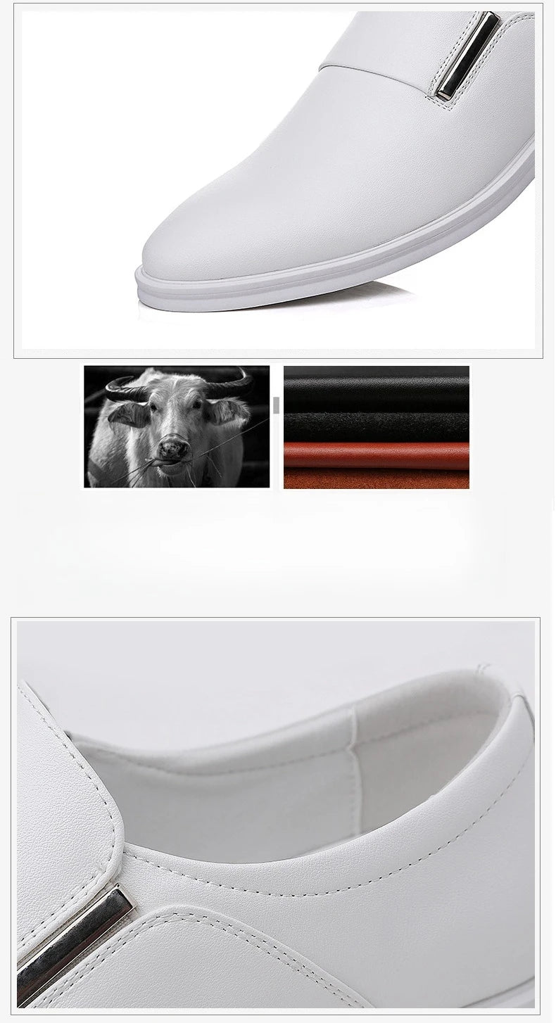 2025 New Men's Elevating Dress Shoes British Style Pointed-Toe Cowhide Leather Soft White Oxfords Formal Business Footwear