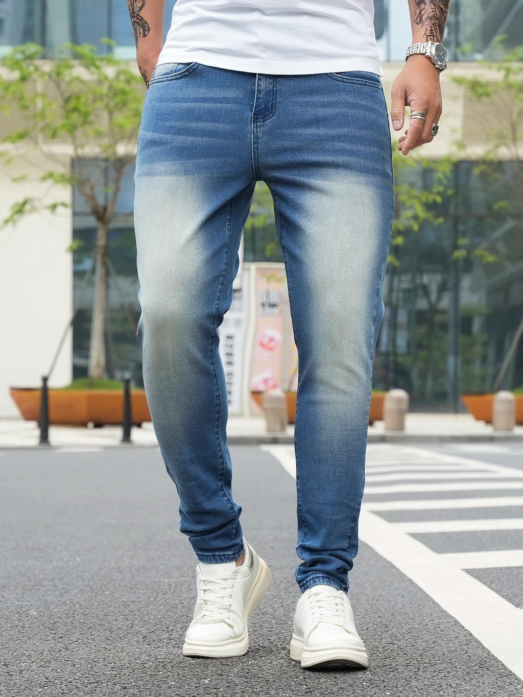 Jeans Pants Clothing Denim Trousers Men's Summer Lightweight Skinny Gradient Wash Stretch Denim Jeans for Male