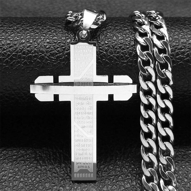 Men's Cross Male Crucifix Long Necklace for Women Stainless Steel Gold Plated Christian Long Necklaces Biker Jewelry N2341S03