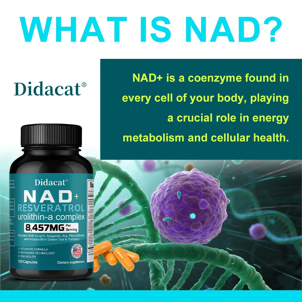 NAD + Resveratrol - Anti-aging, Helps Boost Energy, Promotes Cell and Skin Health, Neuroprotection and Sleep Improvement