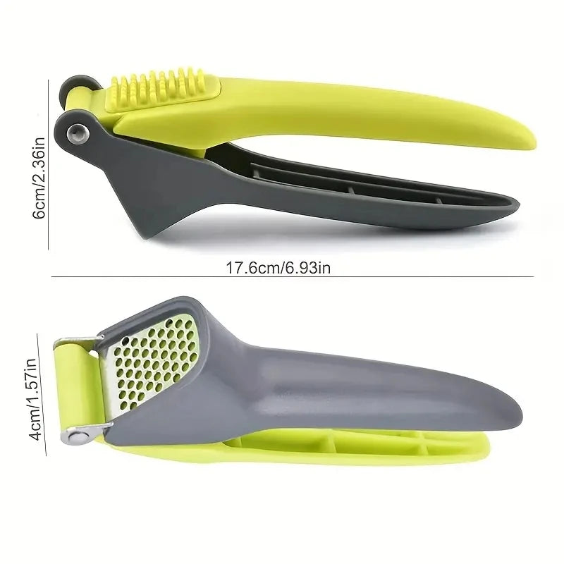 1 garlic press, a tool for crushing and squeezing garlic, a small household outdoor kitchen tool